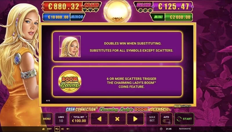 Cash Connection - Charming Lady's Boom Coins - permulaan pusingan Boom Coins pada grid 7×5