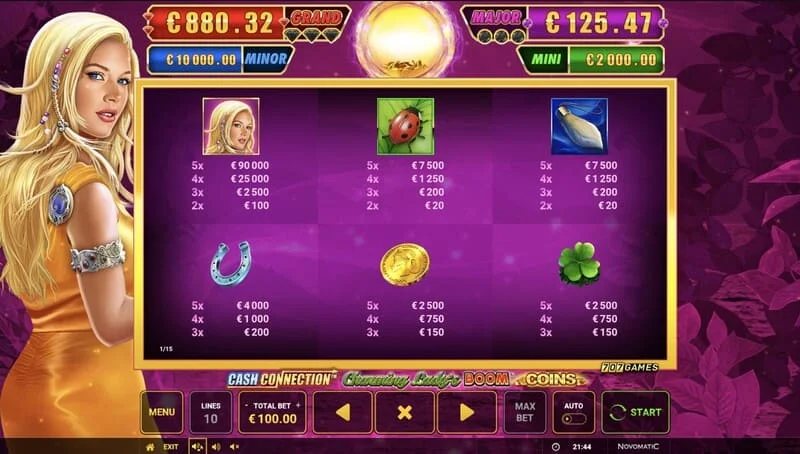 Cash Connection - Charming Lady's Boom Coins - permainan mini Boom Spins pada grid yang diperluaskan
